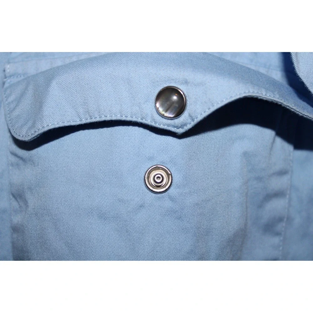 Walls Authentic Ranch Wear Mens Western Snap Shirt Light Blue Cotton Medium